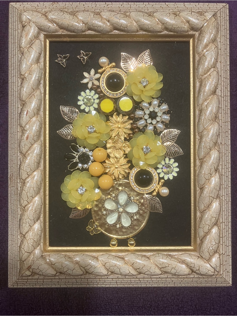 JEWELRY ART COLLAGE IN BLACK/YELLOW OOAK HOME DECOR